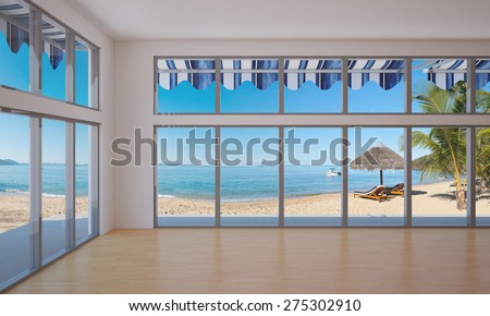 3D interior view of a non-existing house on the beach (no property release needed) / Beach house