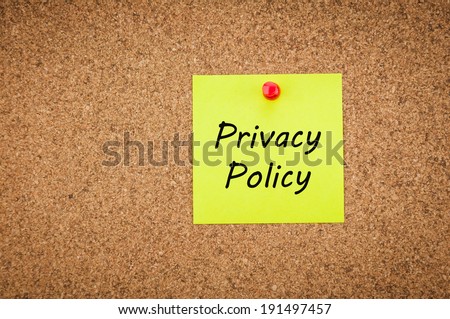 privacy policy concept, sticky pinned to cork board with room for text.