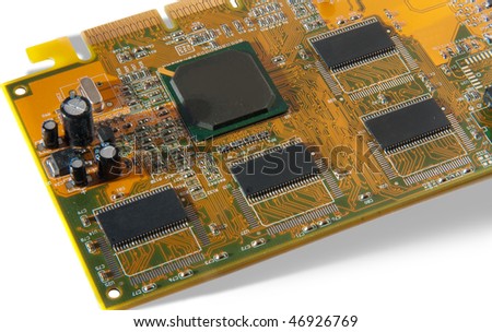processor with chips at green board on a white background