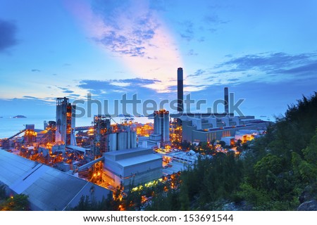 Power plant at sunset in Hong Kong