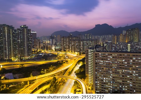 Hong Kong traffic under Lion Rock hill