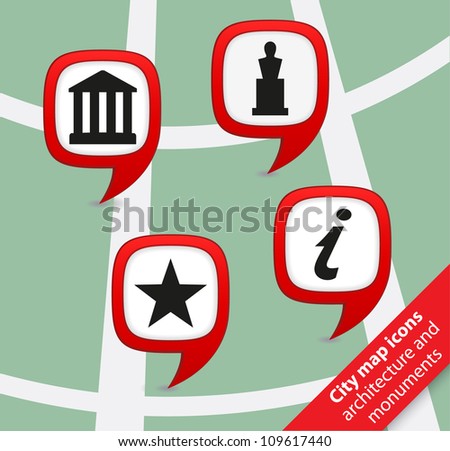 City map icons architecture and monuments pointers