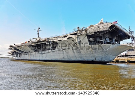 MOUNT PLEASANT, SOUTH CAROLINA-JUNE 16: A view of the retired aircraft carrier Yorktown on June 16, 2013. The Yorktown was the tenth  aircraft carrier to serve in the US Navy.