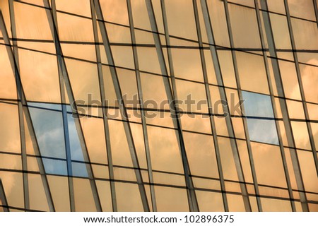 Modern building glass panel facade double exposure. Abstract windows background.