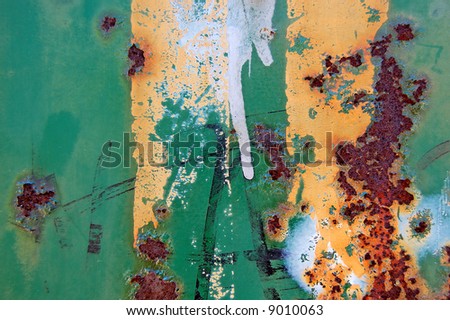 Metal surface texture background with rust and dripping paint.