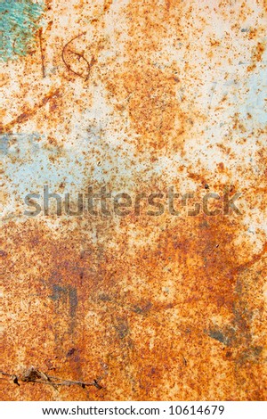 Rusty metal with peeled paint and etched numbers. Abstract background texture.