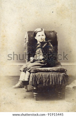 Portrait Of Victorian Young Boy On Chair. Sourced From Antique ...