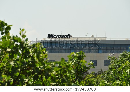 ATHENS, GREECE - JUNE 16, 2014: Microsoft corporation office building facade with logo in Athens, Greece.