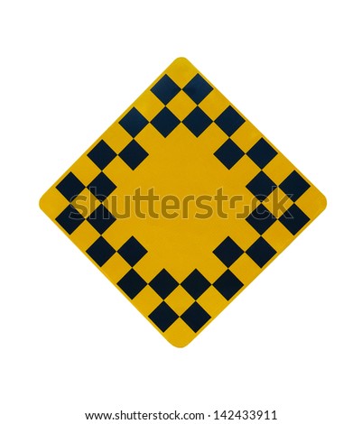 Yellow and black road sign, diamond shaped. Isolated.