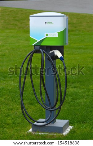 Electric vehicle charging station for zero emissions cars. Electrical infrastructure for green sustainable future of our planet.