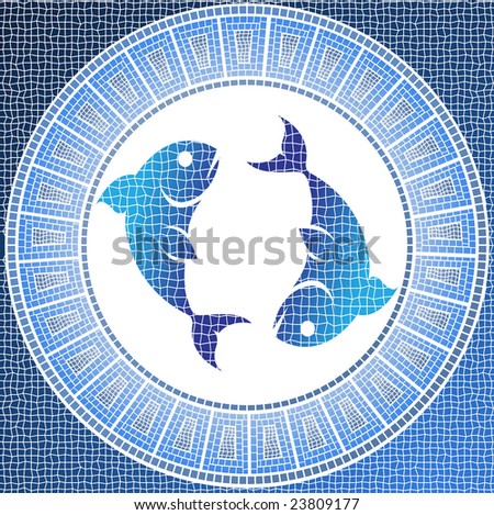 Element Water: Pisces Zodiac Sign On A Mosaic Stock Vector ... Element Water: Pisces Zodiac Sign On A Mosaic Stock Vector ...