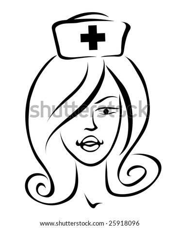stock photo : stylized, line art cartoon icon of a nurse