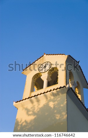 High section view of a clock tower, Athens, Greece