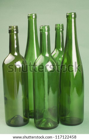 Close-up of empty wine bottles