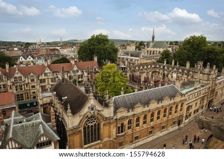 High angle view of university buildings, Oxford University, Oxford, Oxfordshire, England