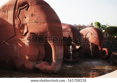 Elephant statues in a garden, Garden of Five Senses, Saidul Ajaib, New Delhi, India