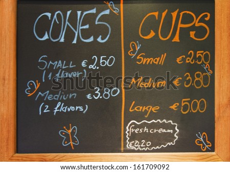 Close-up of a menu board at a restaurant, Ireland