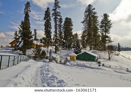 Snow covered tourist resort, Kashmir, Jammu And Kashmir, India
