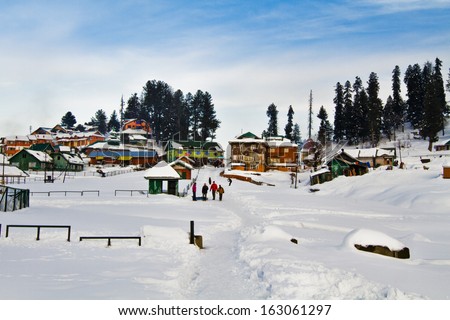 Snow Covered Tourist Resort, Kashmir, Jammu And Kashmir, India
