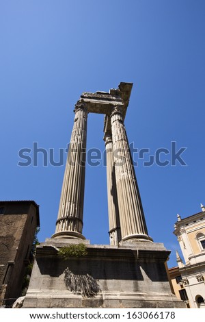 Old ruins of columns the Temple Of Apollo Sosianus, Rome, Rome Province, Italy