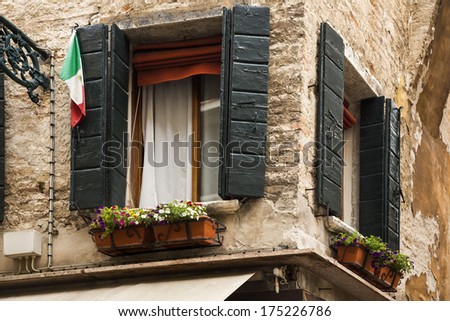 Low angle view of a window box, Venice, Veneto, Italy