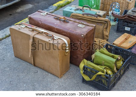 Pack of vintage suitcases, luggages and bags