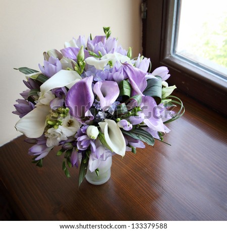 wedding bouquet on the window