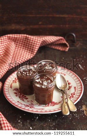 Chocolate mousse in jars for dessert