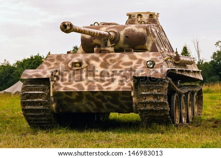 German Panther medium tank since World War II stands in a field