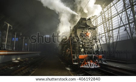 Steam Locomotive at the Kiev railway station in Moscow