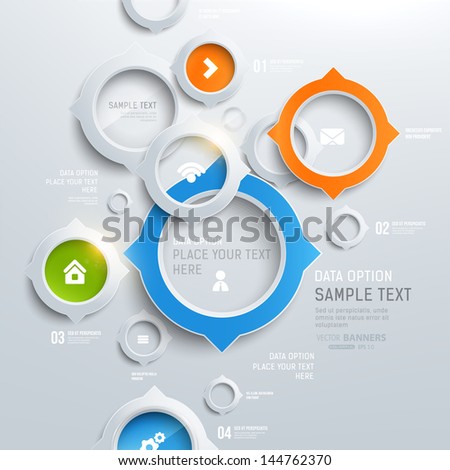 Abstract business geometrical design with paper circles with arrows Abstract business geometrical design with paper circles with arrows