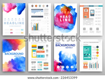 Set of Vector Poster Templates with Watercolor Paint Splash Abstract Background for Business Documents Flyers Posters and Placards Set of Vector Poster Templates with Watercolor Paint Splash Abstract Background for Business Documents Flyers Posters and Placards
