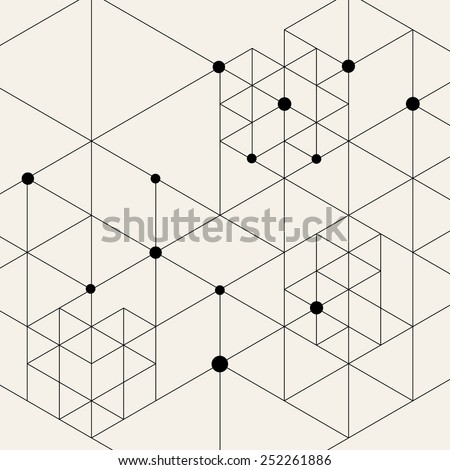 Vector Modern Pattern. Black Techno Texture. Geometric Pattern Background. Rhombus, Triangles and Circles in Nodes. Abstract Ornament for Business Design.