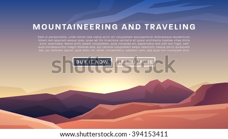 Mountaineering and Traveling Vector Illustration. Landscape with Mountain Peaks. Extreme Sports, Vacation and Outdoor Recreation Concept.