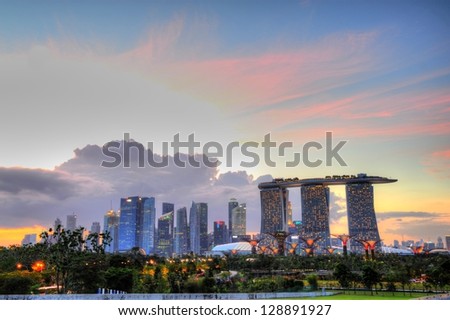 SINGAPORE - FEBRUARY 09: Scenery of Singapore Marina Bay area with its financial and tourism district, including its latest Marina Bay Sands Integrated Resort on July 02, 2013 in Singapore.
