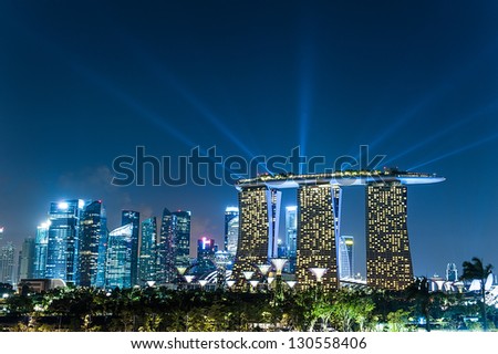 SINGAPORE - FEBRUARY 03: Scenery of Singapore Marina Bay area with its financial and tourism district, including its latest Marina Bay Sands Integrated Resort on February 03, 2013 in Singapore.