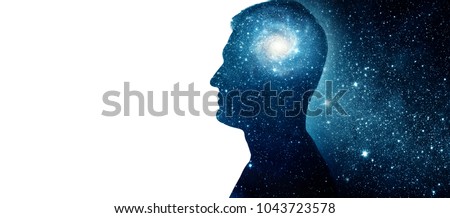 The universe within. Silhouette of a man with the space as a brain. The concept on scientific and philosophical topics.  Elements of this image furnished by NASA.