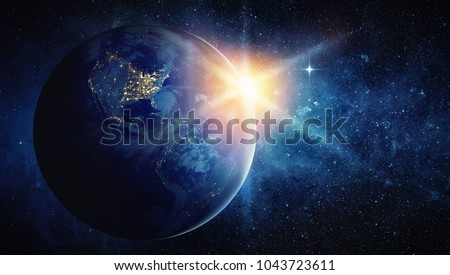 Earth, sun, star and galaxy. Elements of this image furnished by NASA