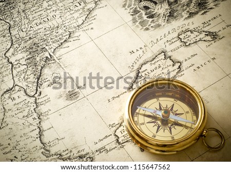 Old Compass On Vintage Map 1732