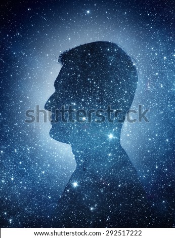 The universe within. Silhouette of a man inside the universe. The concept on scientific and philosophical topics. Elements of this image furnished by NASA.