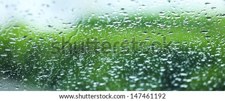 waterdrop on the glass of car on raining day  when driving