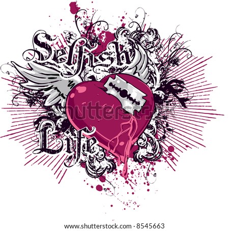 Tattoo of angel wings on middle of upper back. stock vector : Tattoo heart