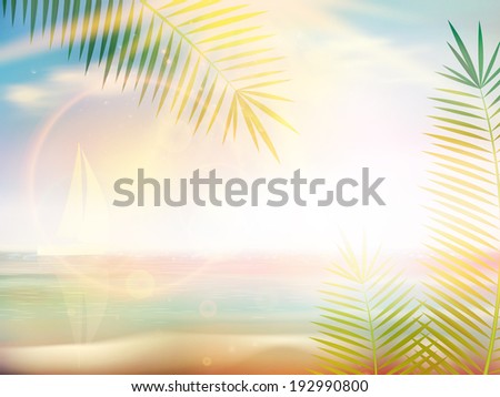 Sunrise on Caribbean beach design template. EPS10