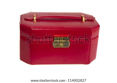 Red leather box with gold lock on white