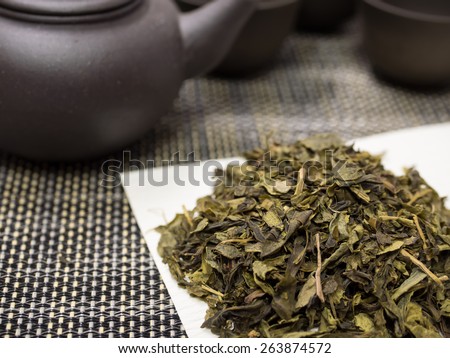 Tea set and oolong tea leaf