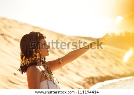 Egyptian queen. Shooting outdoors in the style of ancient Egypt