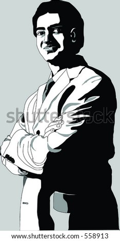 Digital painting of an executive with folded hands