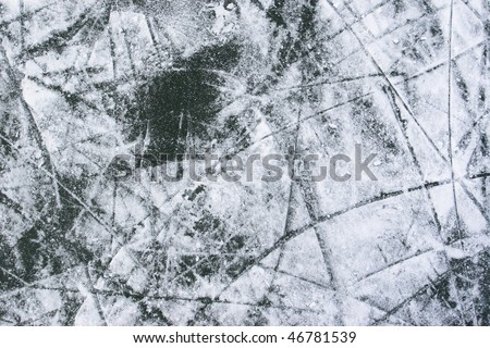 Ice with snow, and lots of cracks, hockey background.