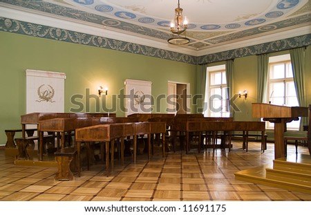 Ancient interior of a school room. The liceum in Tsar village where studied russian poet Pushkin