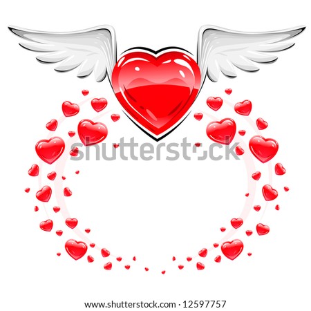 stock vector Red love heart with white wings flying vector illustration